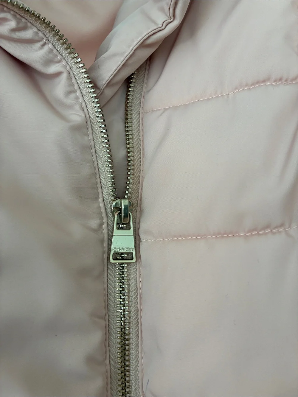 Calvin Klein Pale Pink Quilted Puffer Vest - Sleeveless Zip Front